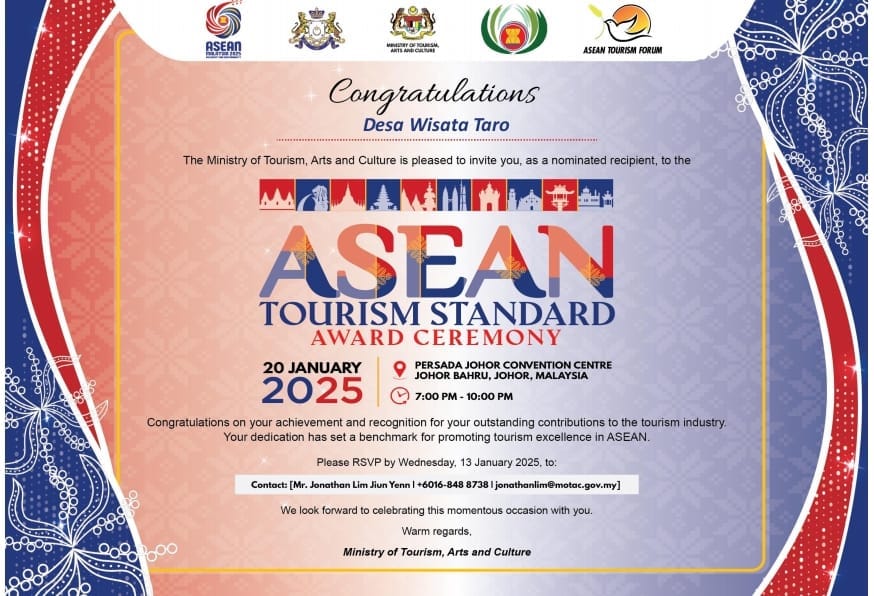 Konsisten Bangun Wisata Berbasis Alam, Desa Taro Raih Penghargaan ASEAN Tourism Award