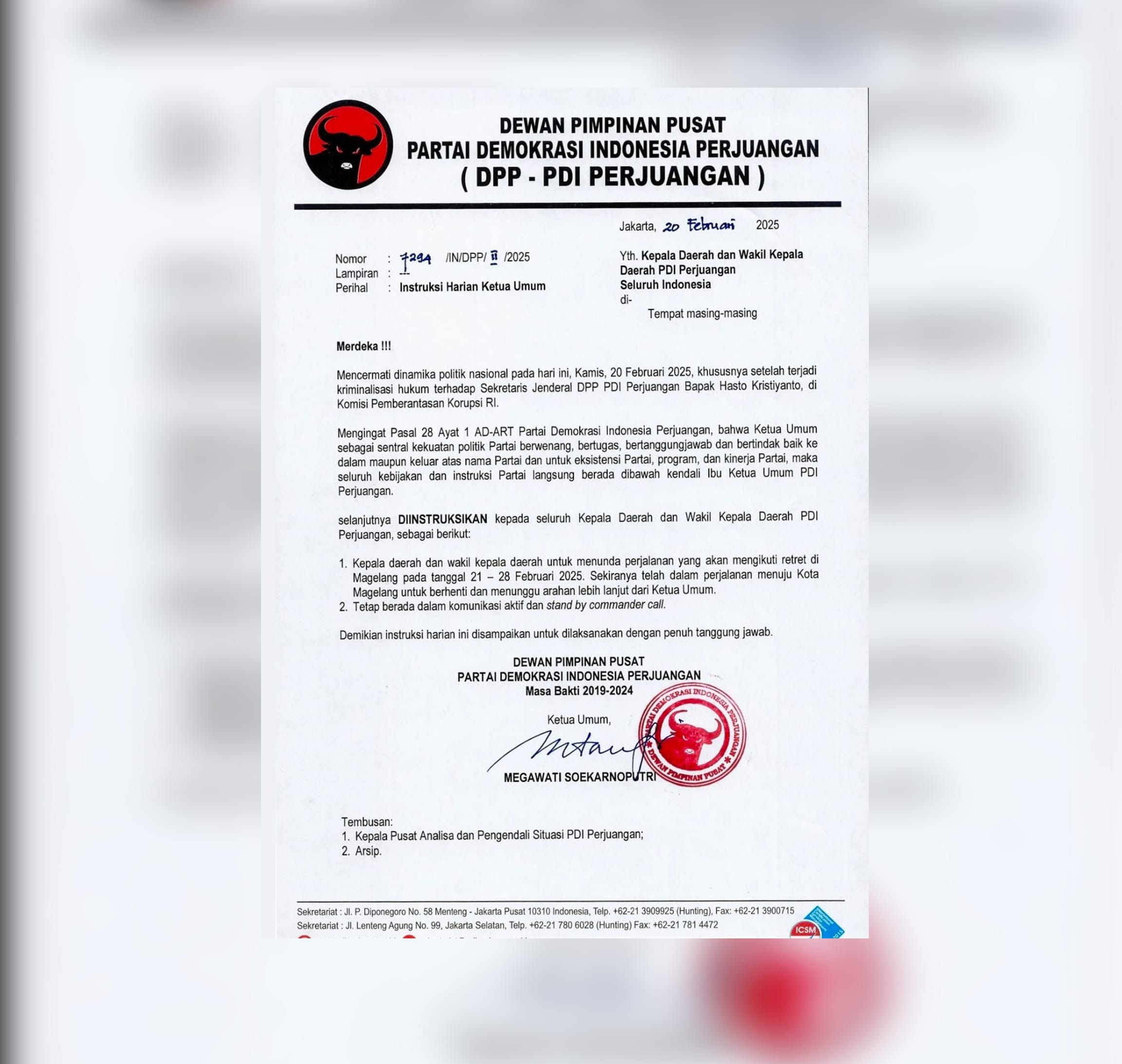 Intruksi Tunda Retreat dengan Prabowo untuk Kepala Daerah PDIP