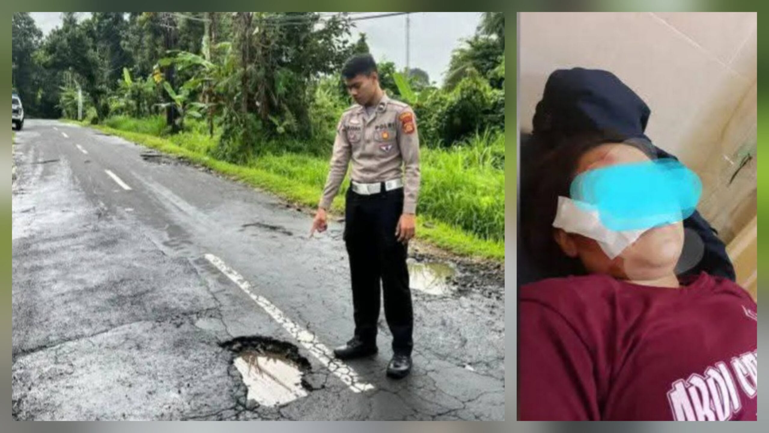 Hindari Lubang di Tengah Jalan, Pemotor Terjungkal di Jalan Raya Tihingan – Klungkung