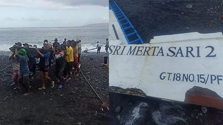 Perahu Cargo “Sri Mertha Sari 2” Tenggelam Dihantam Ombak di Klungkung