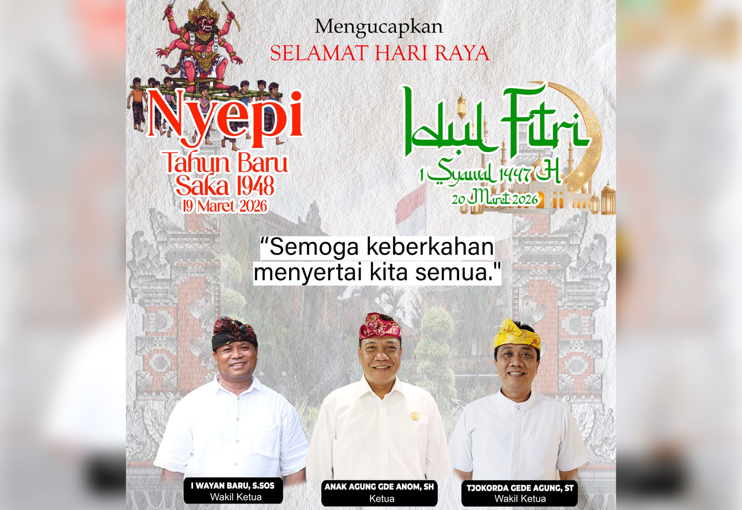 Pimpinan DPRD Klungkung Sampaikan Ucapan Selamat Nyepi Saka 1948 dan Idul Fitri 1447 H