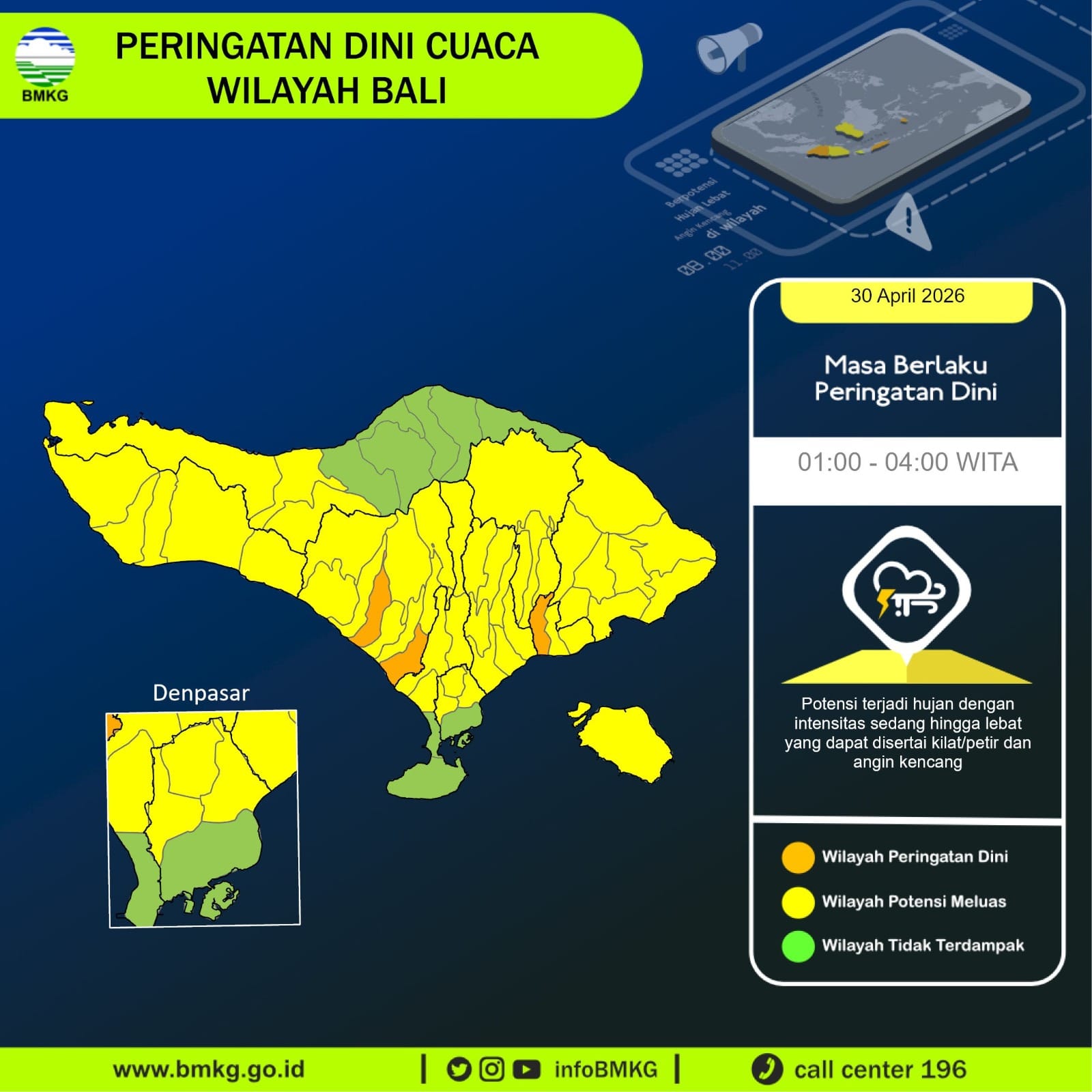 Cuaca Bali Hari Ini 30 April 2026, Prediksi Diguyur Hujan Ringan – Cek Wilayahnya