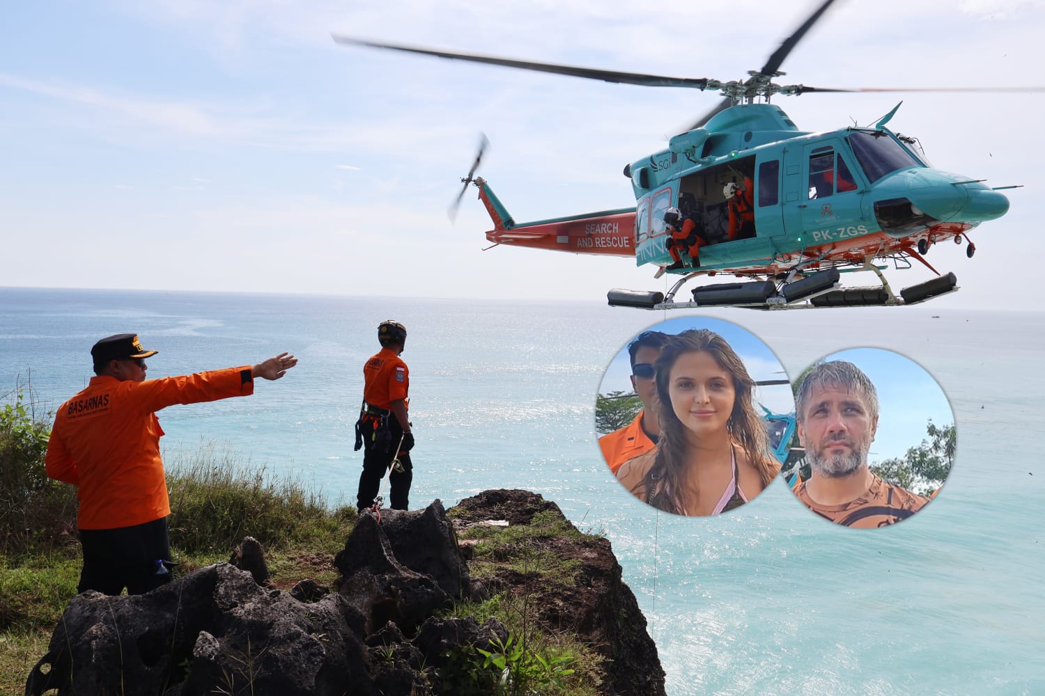 Dramatis! Dua WNA Rusia Terjebak di Bawah Tebing Pantai Cemongkak, Dievakuasi Pakai Helikopter