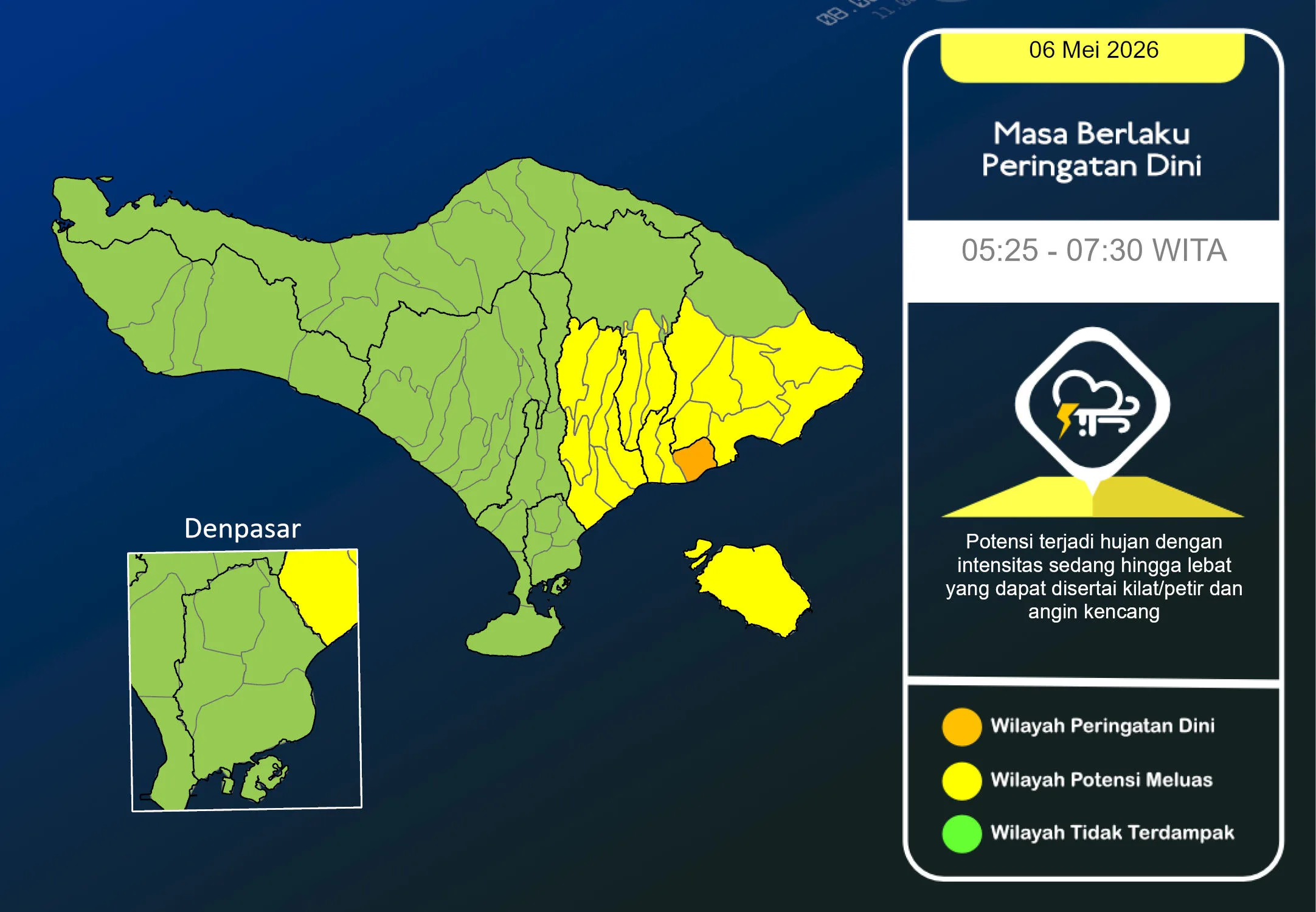 Waspada Hujan Lebat dan Angin Kencang di Bali Timur, Denpasar Diprediksi Hujan Ringan