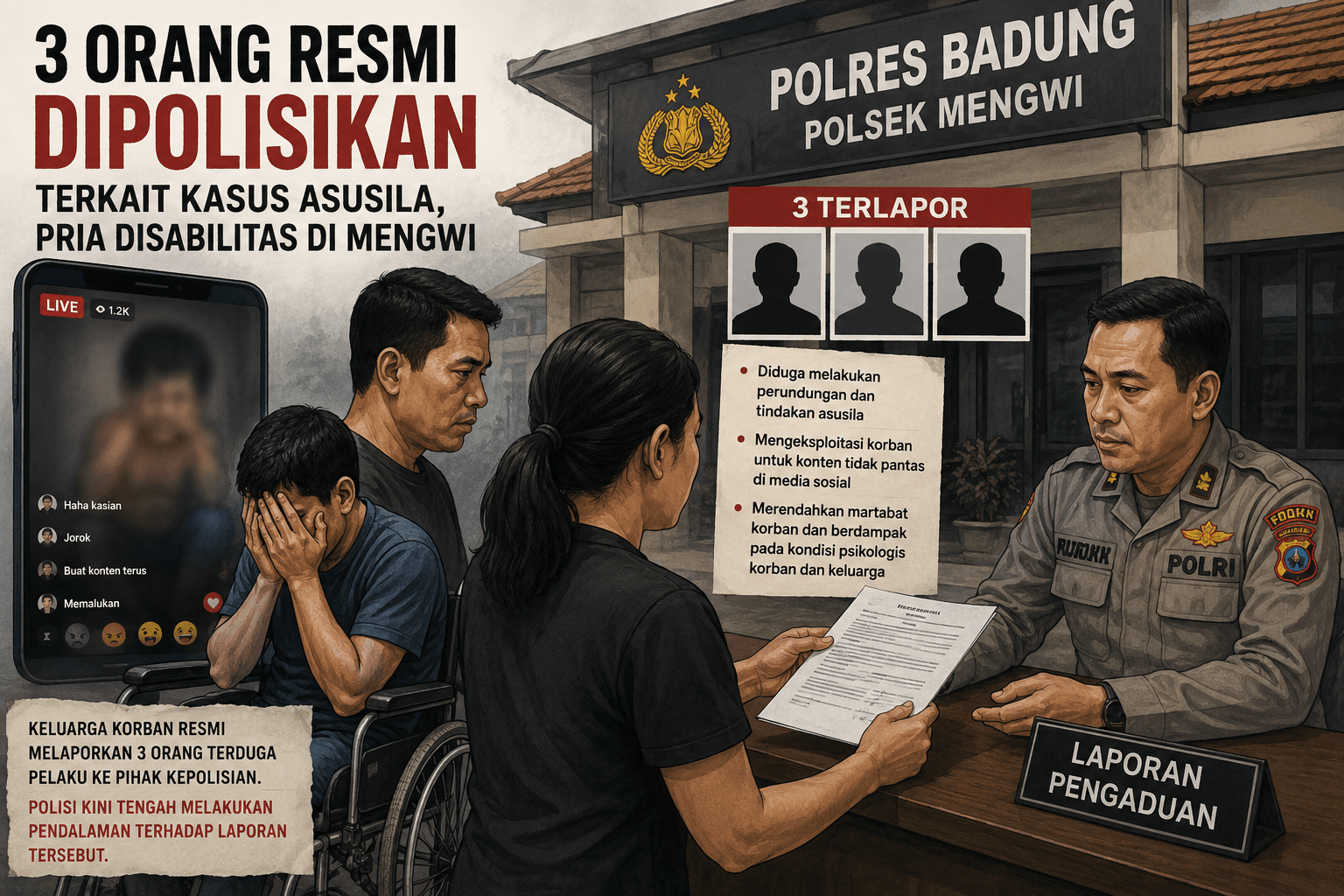 Polisi Periksa Tiga Terduga Pelaku Eksploitasi Asusila Pria Disabilitas Mental di Badung