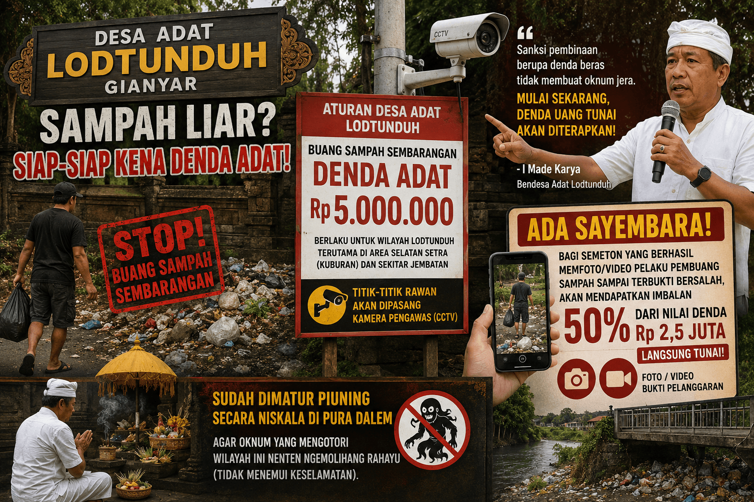 Buang Sampah Sembarangan di Lodtunduh, Didenda Rp 5 Juta – Pelapor Dihadiari Rp 2,5 Juta