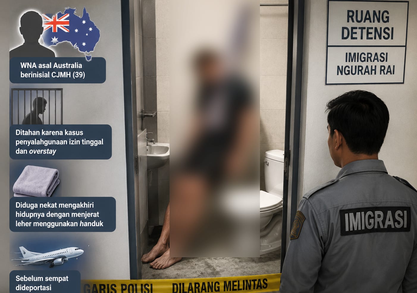 Hendak Dideportasi, Bule Australia Malah Akhiri Hidup Pakai Handuk di Kamar Mandi Imigrasi Ngurah Rai
