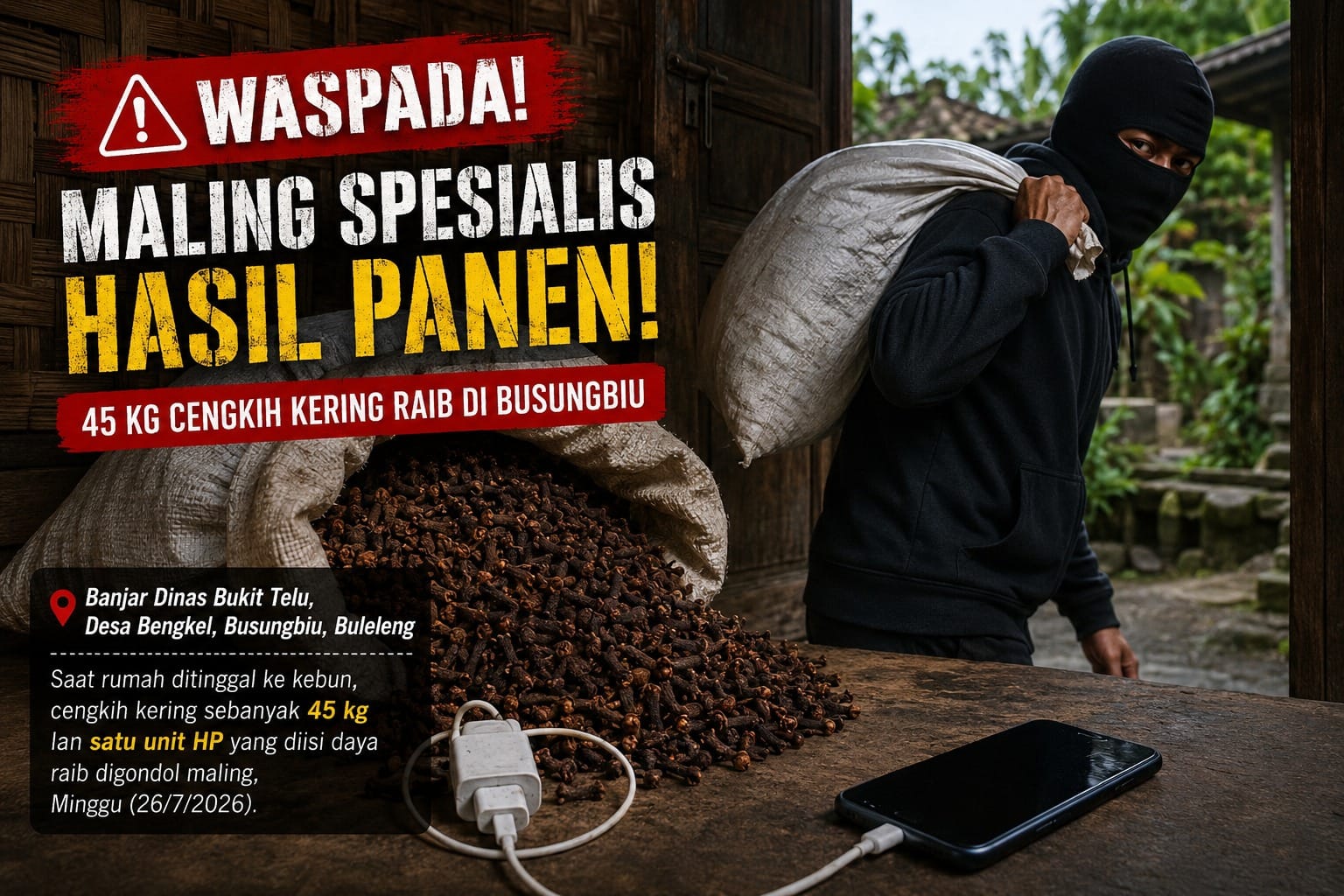 Ditinggal Anak Bermain, 45 Kg Cengkih Kering Petani di Busungbiu Buleleng Raib Digondol Maling
