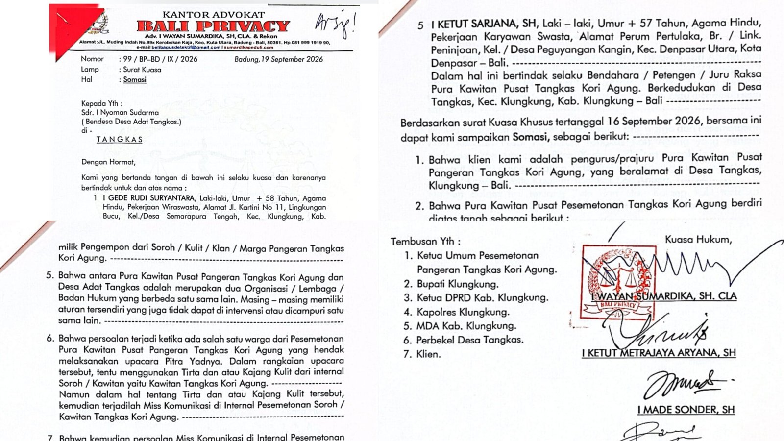 Buntut Sanksi Paruman Adat, Prajuru Pura Kawitan Tangkas Kori Agung Somasi Bendesa Desa Adat Tangkas