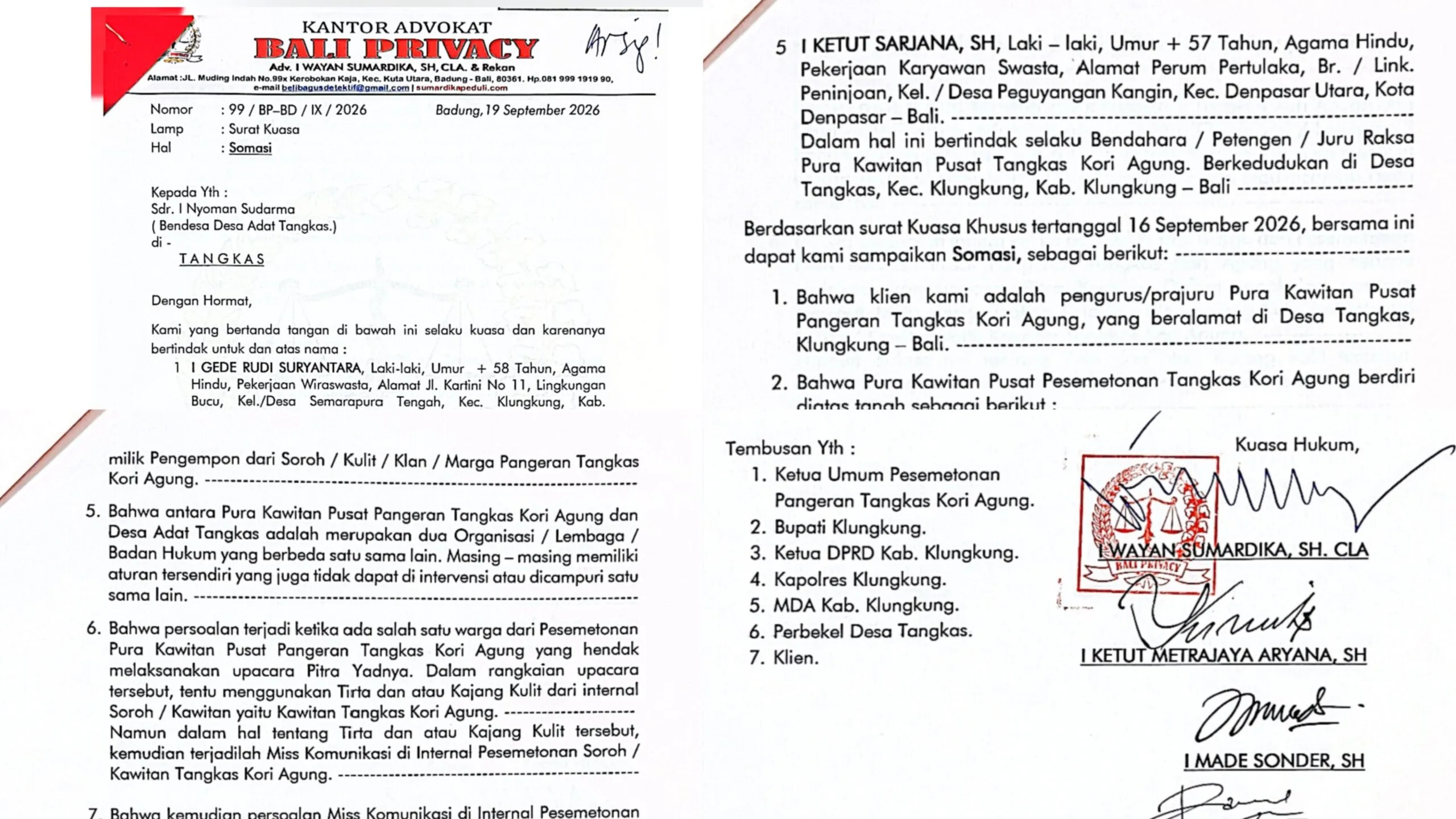 Buntut Sanksi Adat, Prajuru Pura Kawitan Tangkas Kori Agung Somasi Bendesa Desa Adat Tangkas