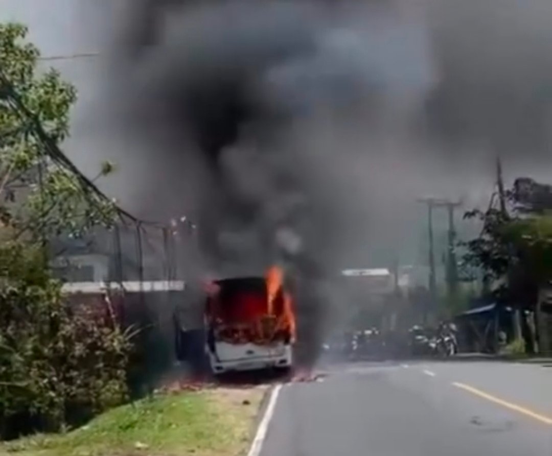 Angkut 18 Turis Lokal Tujuan Singaraja, Mobil Elf Hangus Terbakar di Baturiti