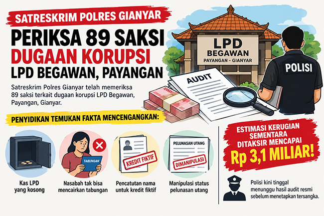 Polres Gianyar Geber Kasus Dugaan Korupsi LPD Begawan Payangan Rp 3,1 Miliar